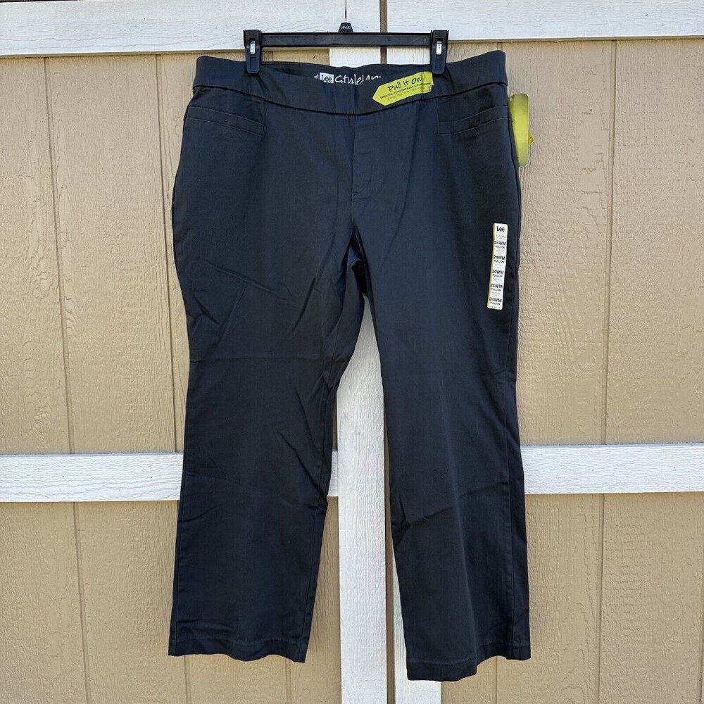 New Lee Style Up Pull On Flare Pants Stretch Flint Gray Women’s Plus Size 24W